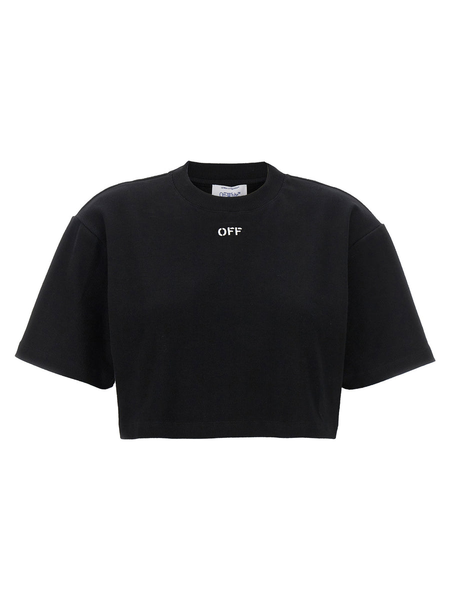 Off White Logo-Embroidered T-shirt — Black