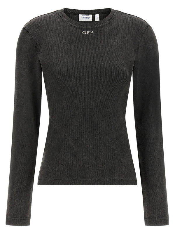 Off White Logo-Embroidered Cotton T-shirt — Charcoal