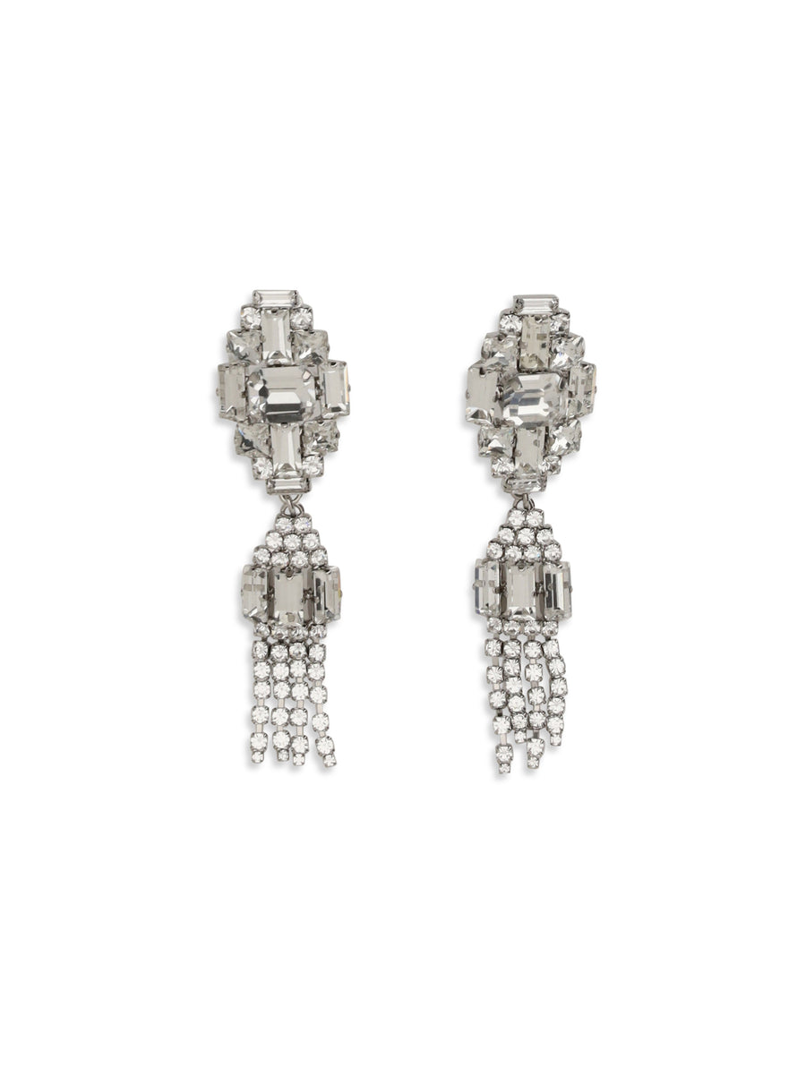 Drop Earrings Silver Crystal Metal