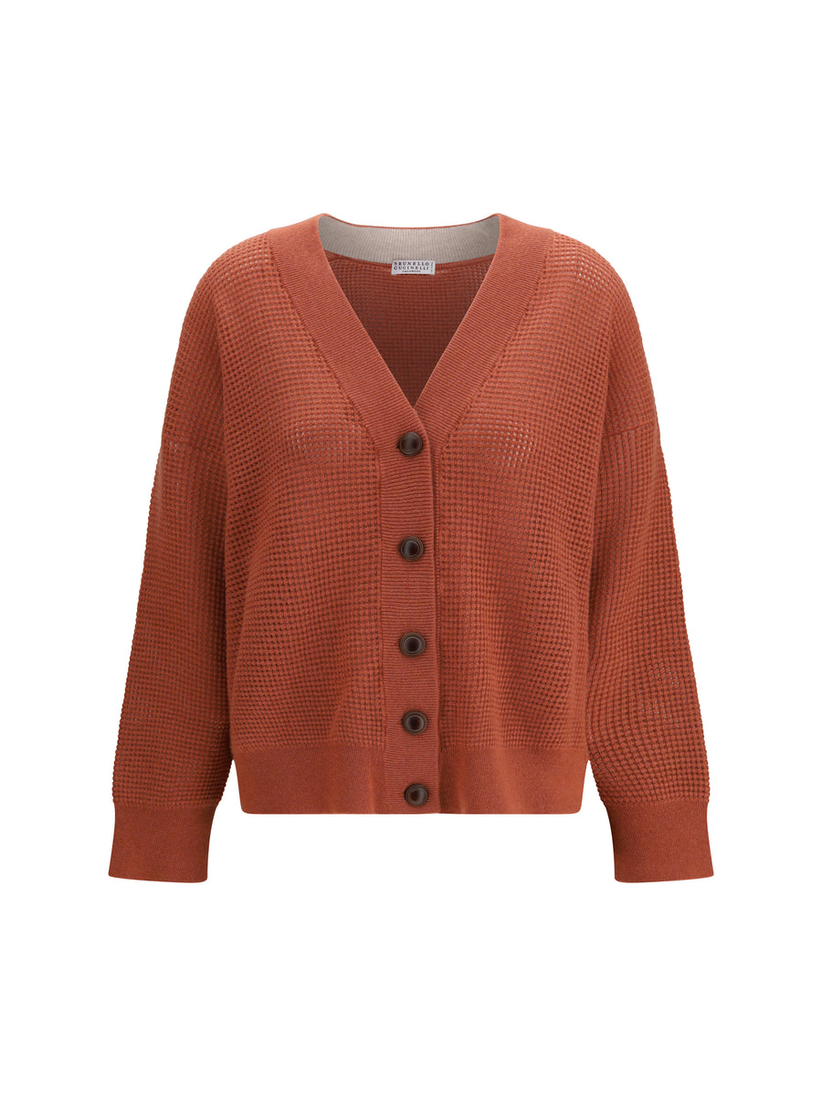 Cardigan V-Neck Cashmere Orange Flame-Oyster Flame/oyster (capra Hircus)