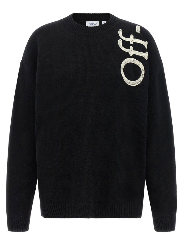 Off White Embroidered Logo Sweater — Black