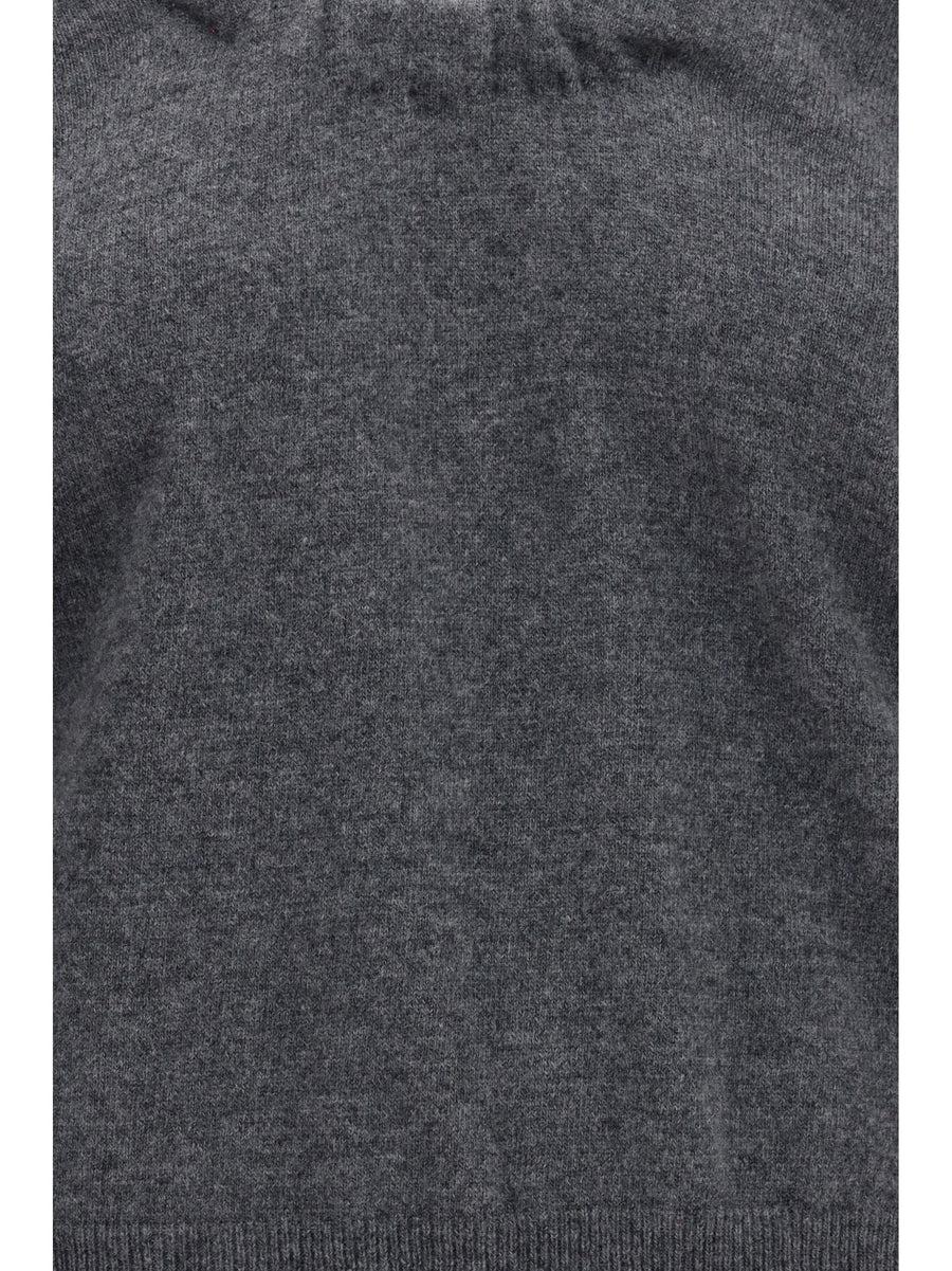 Wool Sweater, Gathered Neckline, Medium Grey Merino (ovis Aries)