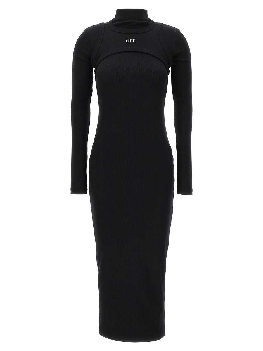 Off White Cut-Out Ribbed Dress — Black