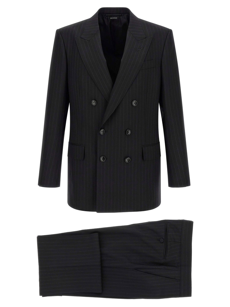 Tom Ford Pinstriped Double-Breasted Suit — Black