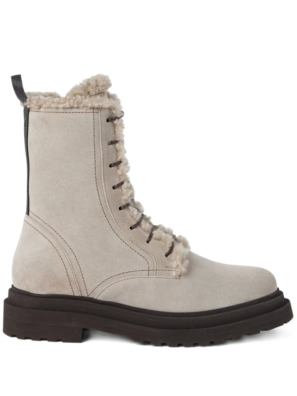 Brunello Cucinelli Calf suede outer boot in cream