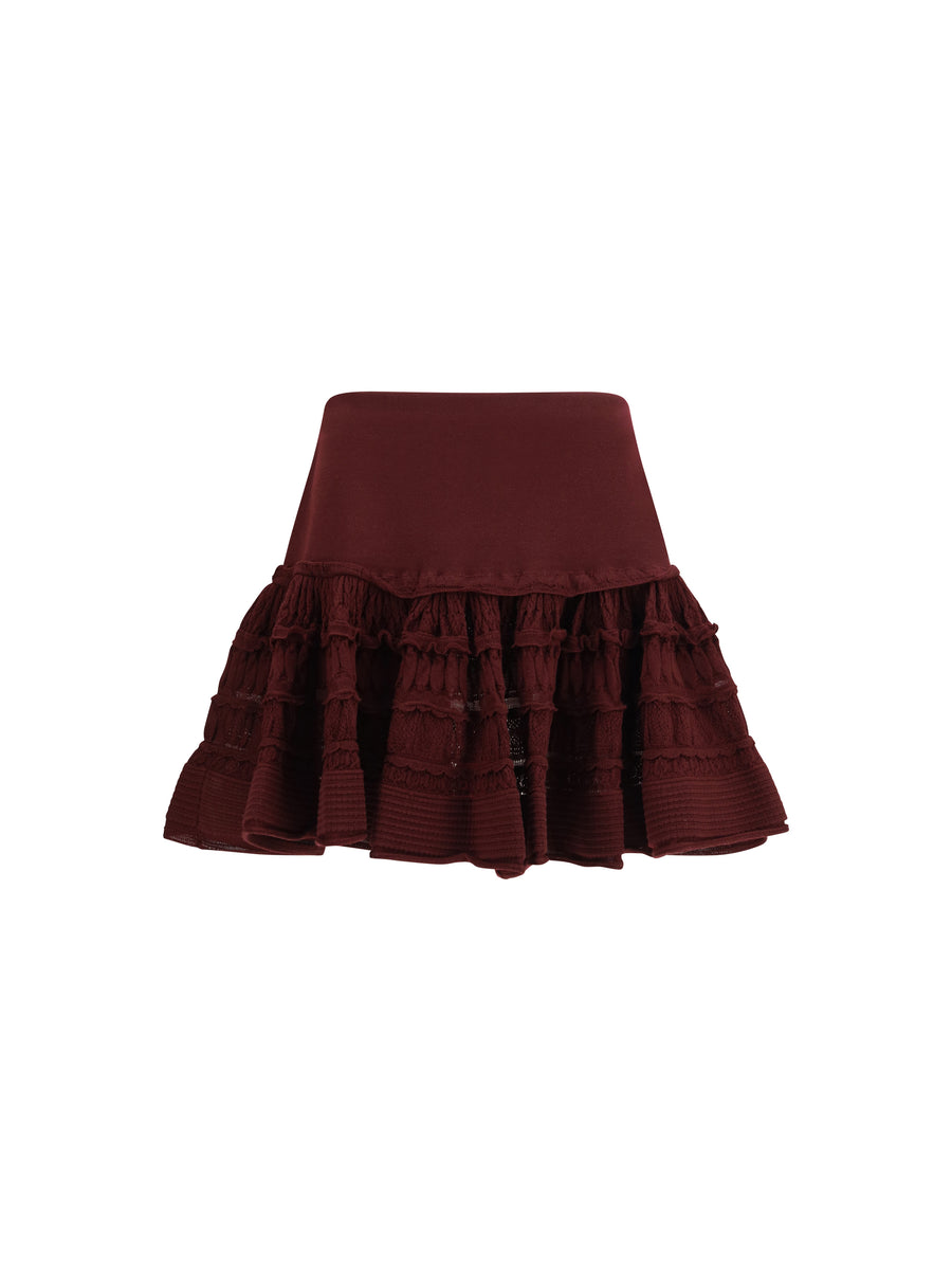 Mini Skirt Crinoline Ruffle Burgundy Wool (ovis Aries)