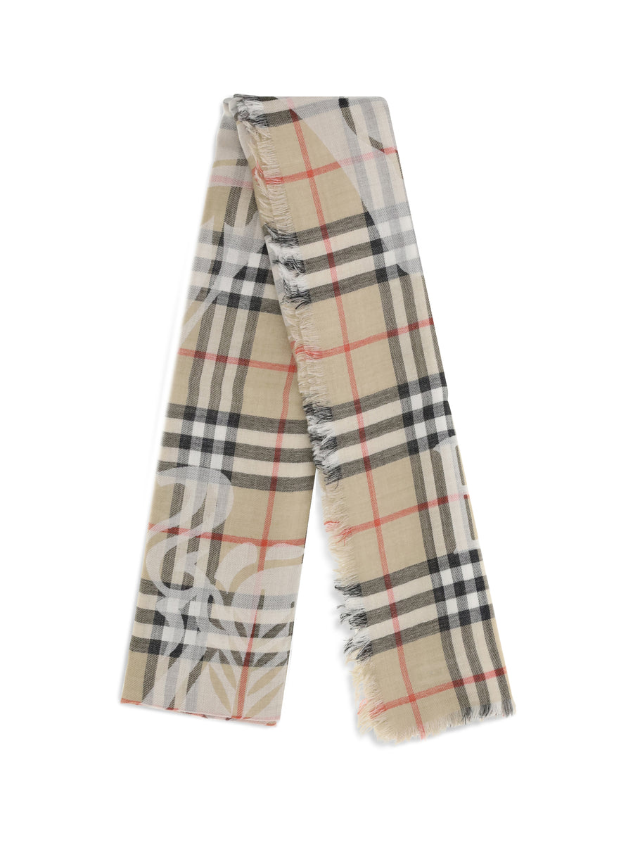 Scarf Wool And Silk Check Sand Blend (wool)