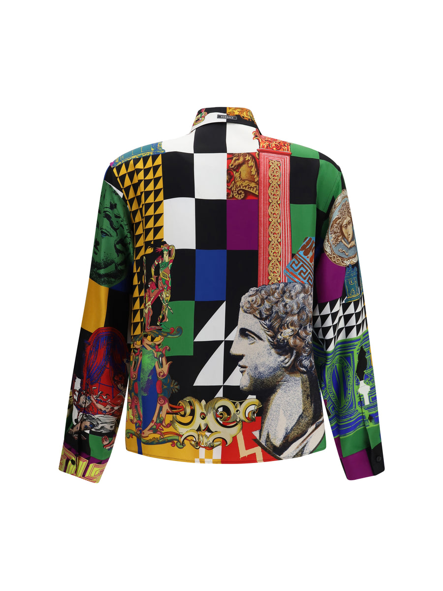Silk Twill Shirt With Medusa Print Multicolour
