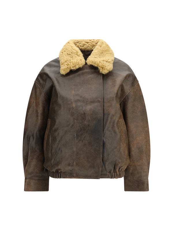 Leather Bomber Jacket Brown Lamb Ovis Aries