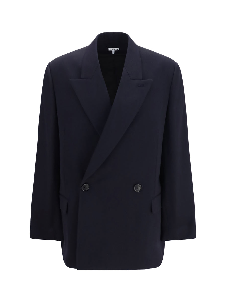 Jacket Double-Breasted Wool-Blend Dark Navy Blue Merino Wool (ovis Aries)