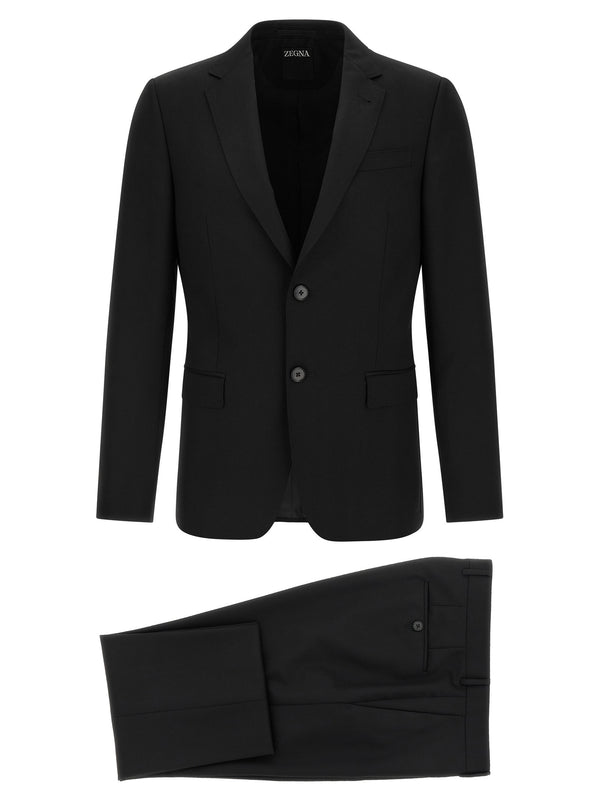 Zegna Wool and Mohair Blend Pant Suit — Black