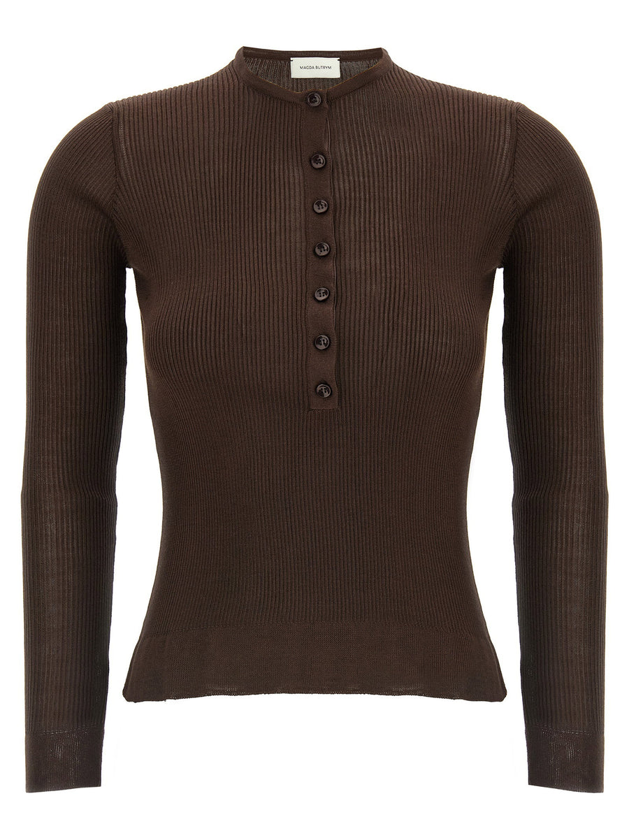 Magda Butrym Ribbed Silk Sweater — Brown