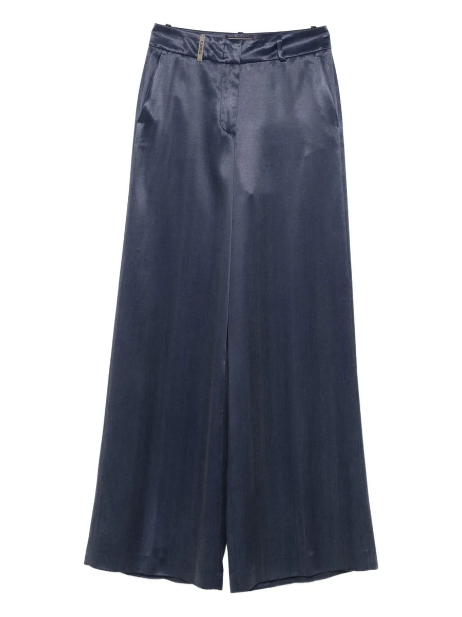 Peserico 100% satin trousers in dark blue