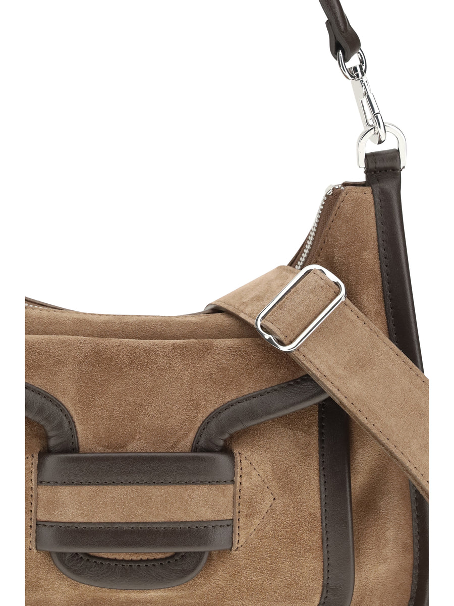 Shoulder Bag Alpha Day Suede Calf Brown Leather