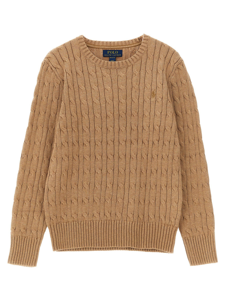 Polo Ralph Lauren Braided Cotton Crewneck Sweater — Camel