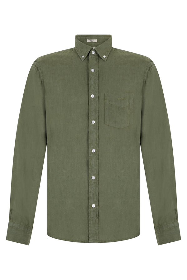 Long-Sleeve Linen Shirt Green