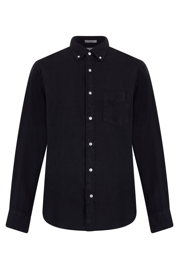 Long-Sleeved Linen Shirt Black