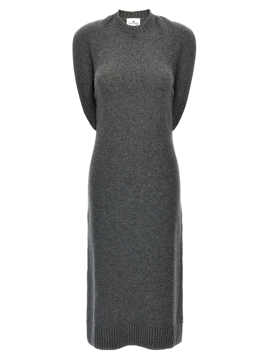 Courreges Wool Over-the-Shoulder Drapé Dress — Charcoal