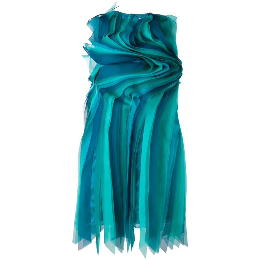Silk Contoured Frill Dress Blue/green Cocktail & Party