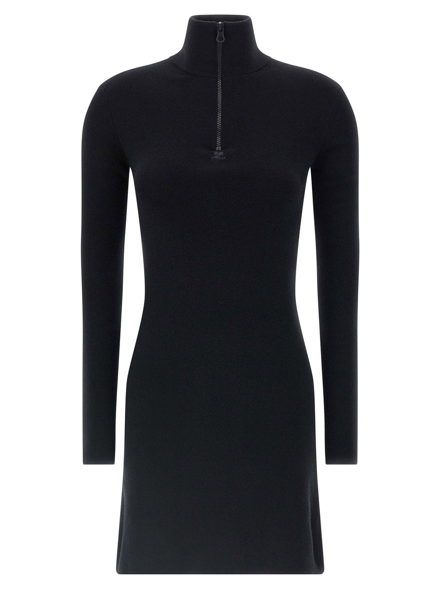 Courreges Wool Knit Polo Dress — Black