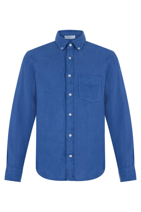 Long-Sleeved Linen Shirt Blue