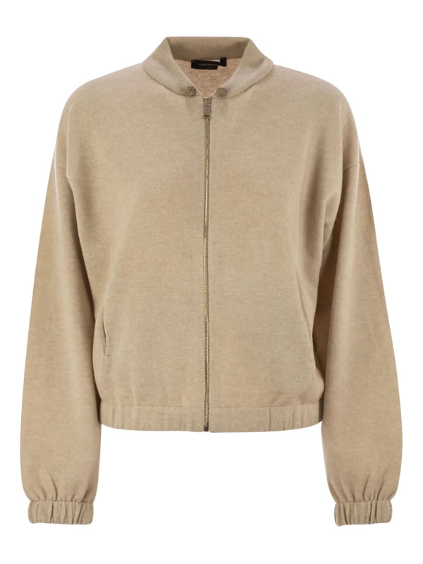 Fabiana Filippi Virgin Wool 75% bomber jacket in beige