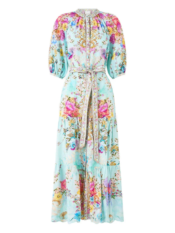 Camilla Linen/Flax 100% midi dress in light blue