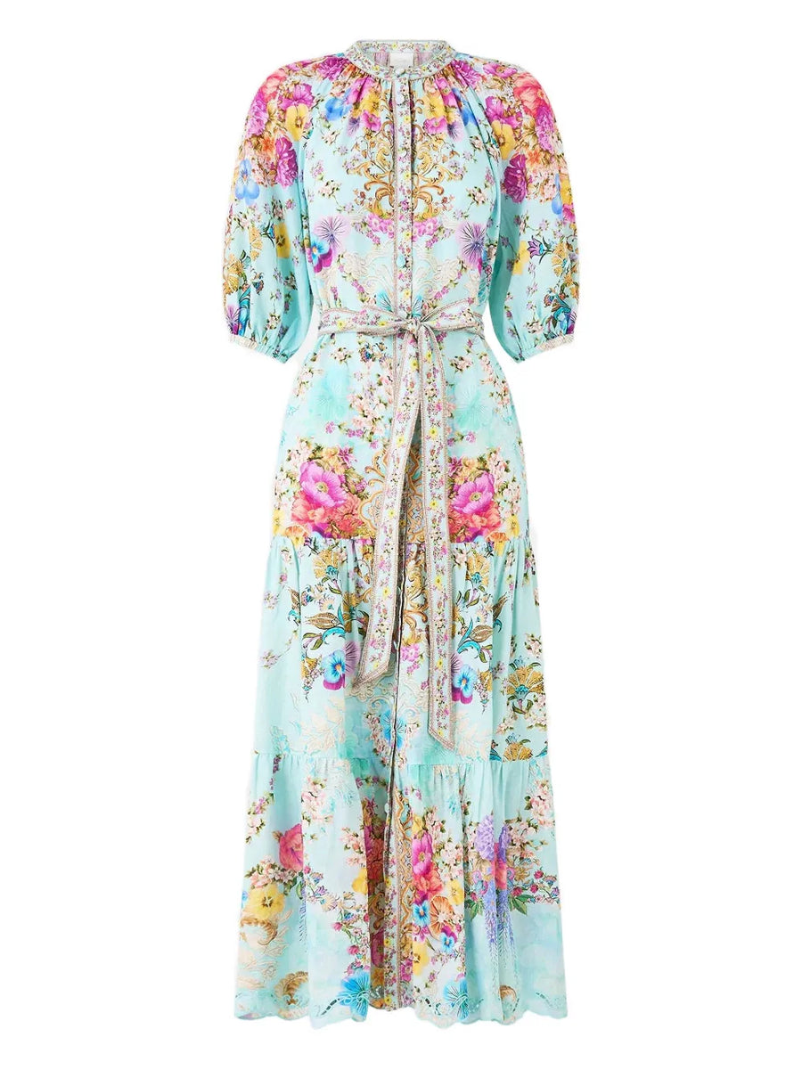 Camilla Linen/Flax 100% midi dress in light blue