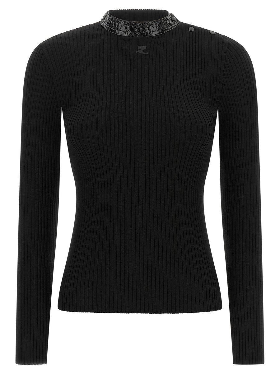 Courreges Vinyl Collar Ribbed Sweater — Black