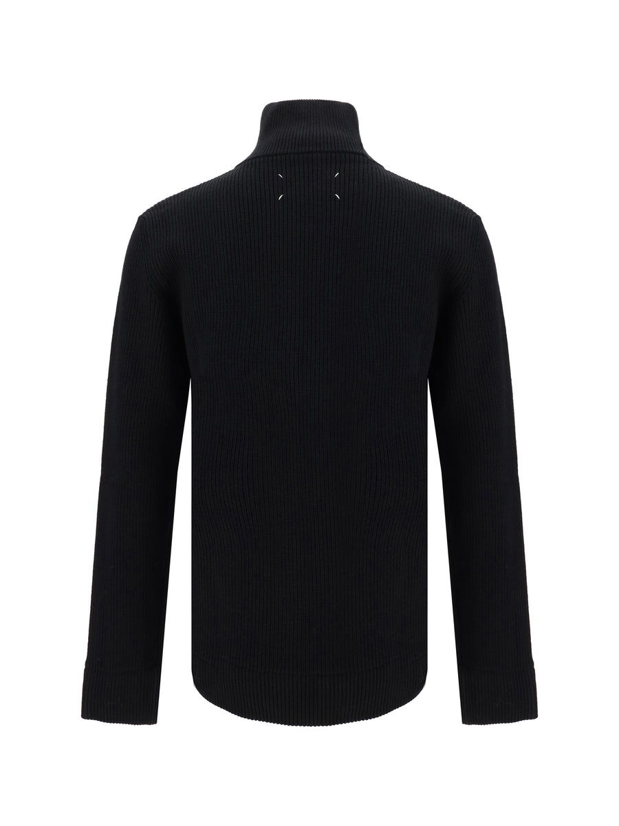 Cotton Zip-Up Sweater Black General Wool (ovis Aries)