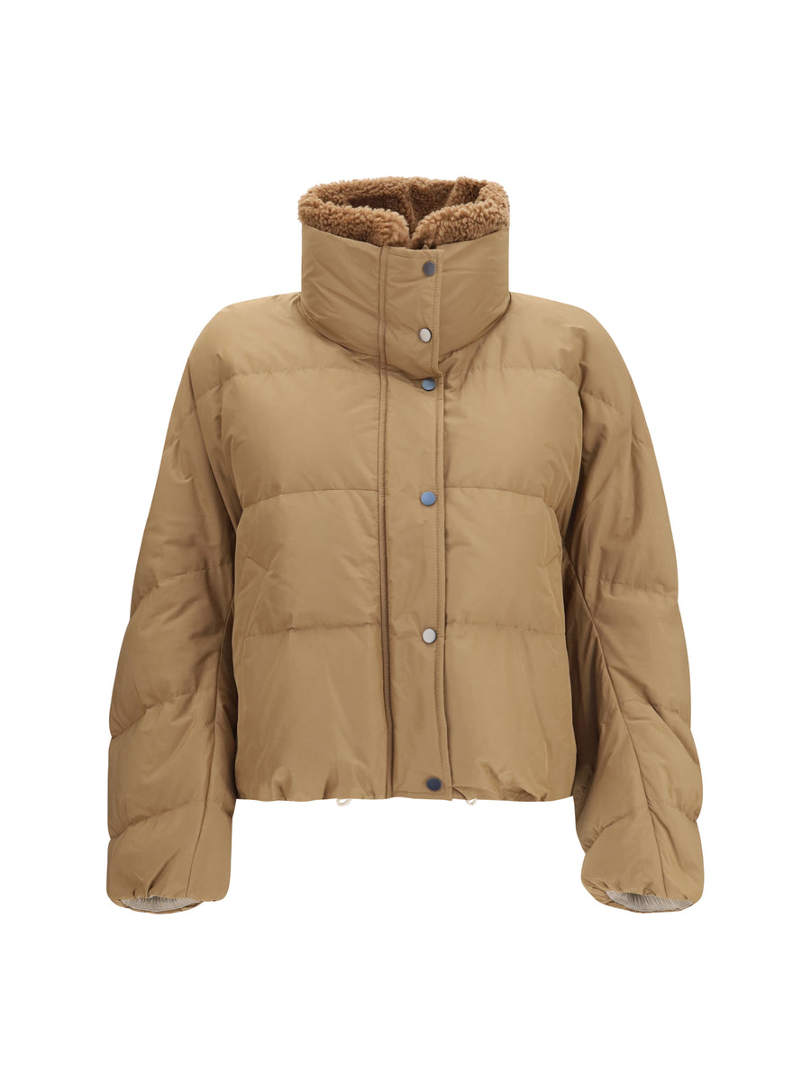 Padded Jacket With Shearling Collar Nocciola Down