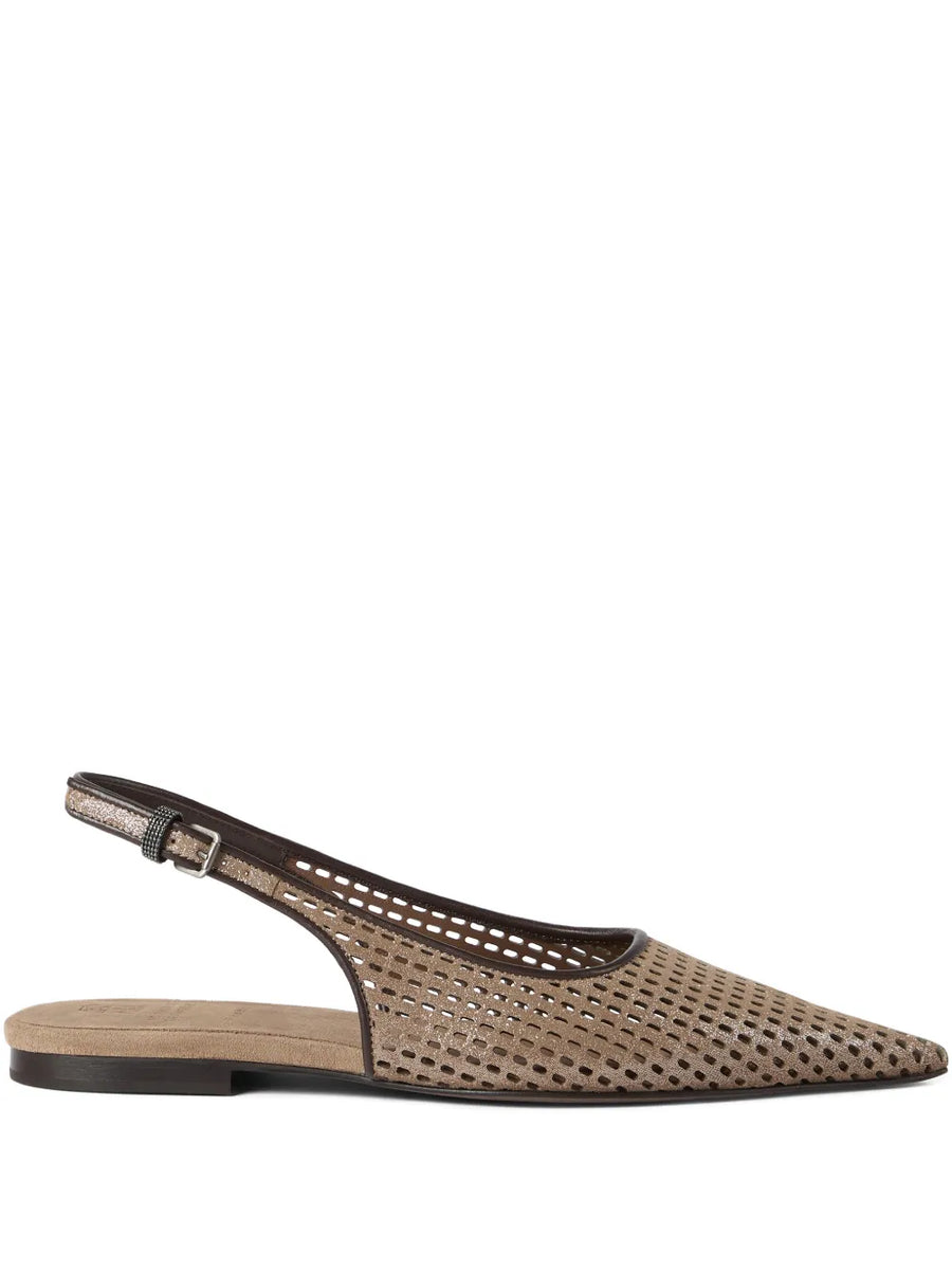 Brunello Cucinelli Calf Leather 100% (Outer) flat in beige
