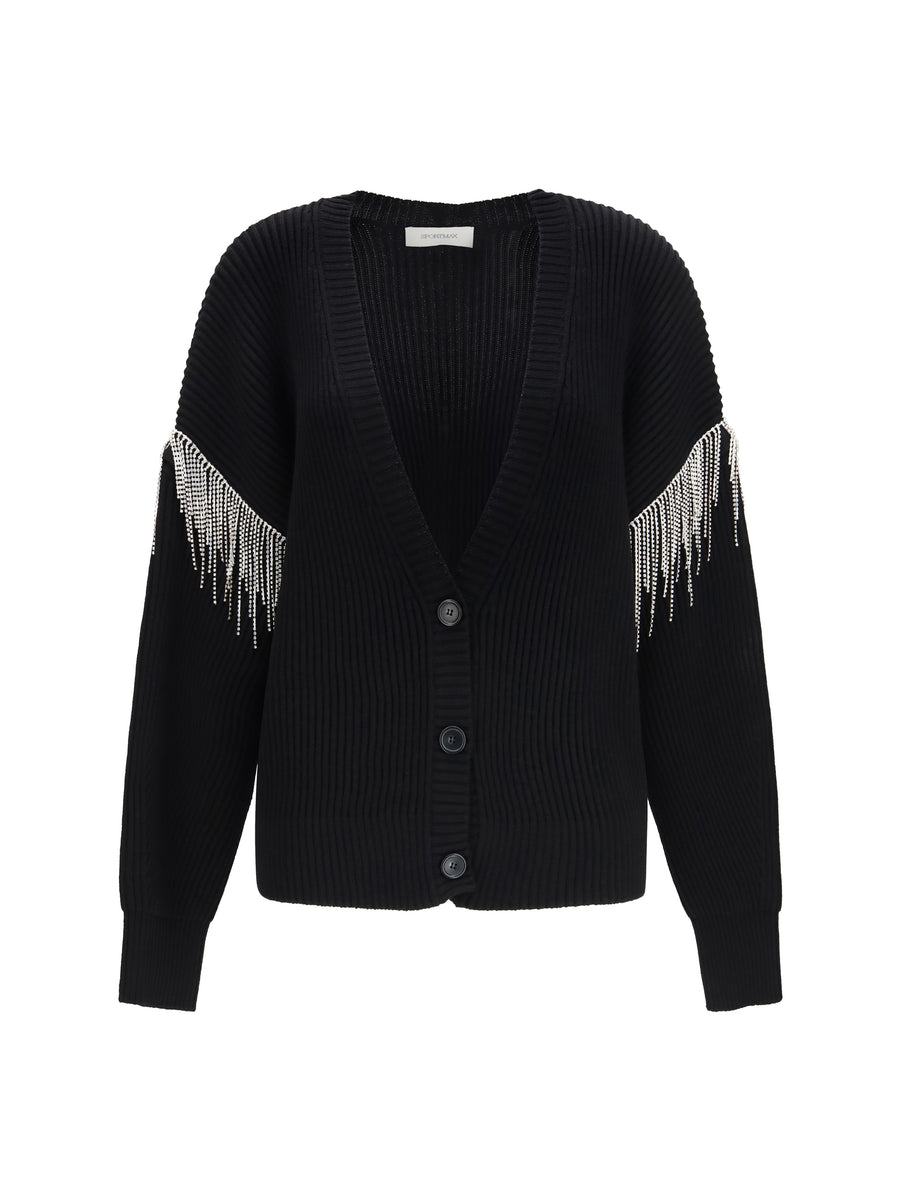 Pagine Virgin Wool Cardigan With Sparkling Details Nero Unito Fleece Ovis Aries