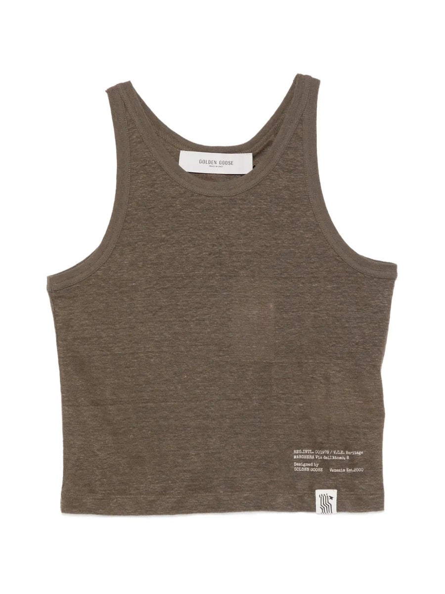 Golden Goose Linen 100% tank top in khaki