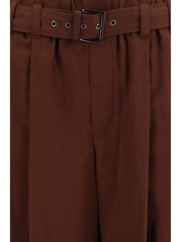Loose Cotton Trousers With Monili Mulberry