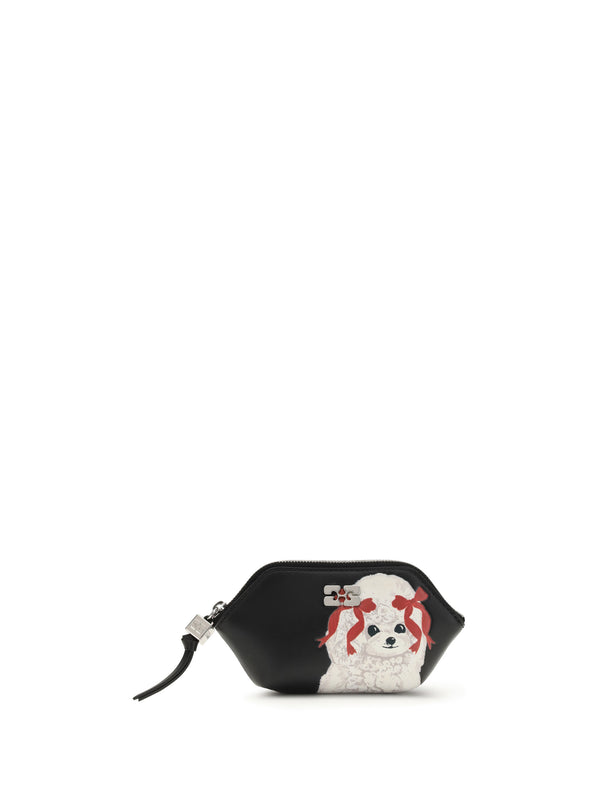 Ganni 65% recycled leather coin purse in black