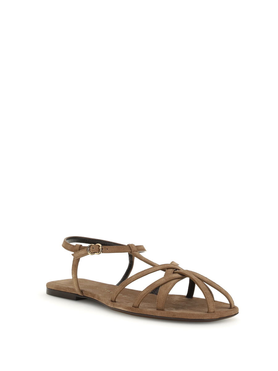 Leather Cage Sandals Brown