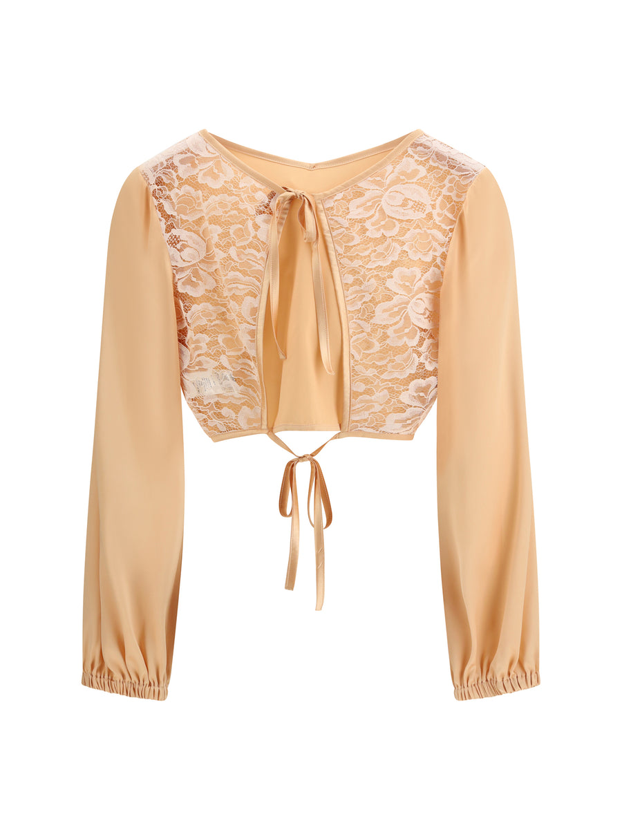 V-Neck Silk Blouse Orange Outer Shirt