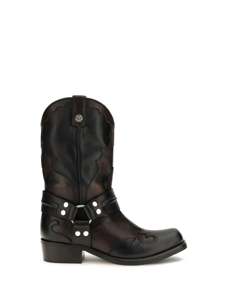 Sylvester Leather Cowboy Boots Black + Bordeaux Palladium