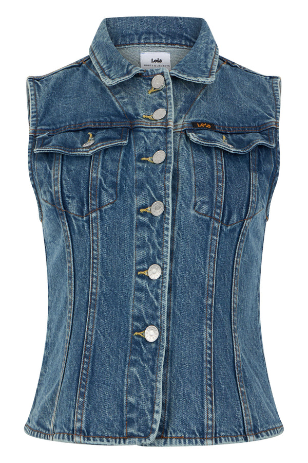 Denim Gilet Stone Vintage Cotton Waistcoats & Gilets