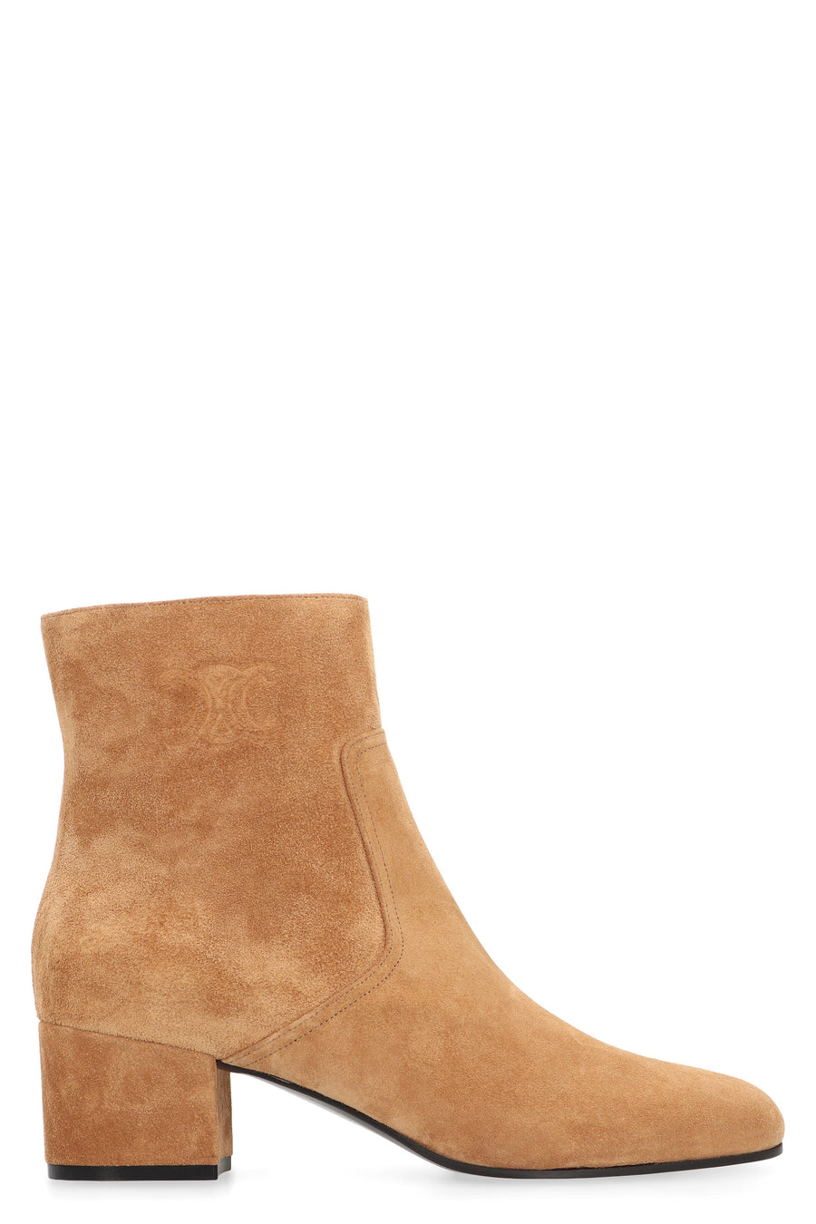 Suede Ankle Boots With Medium Heel Camel Calf