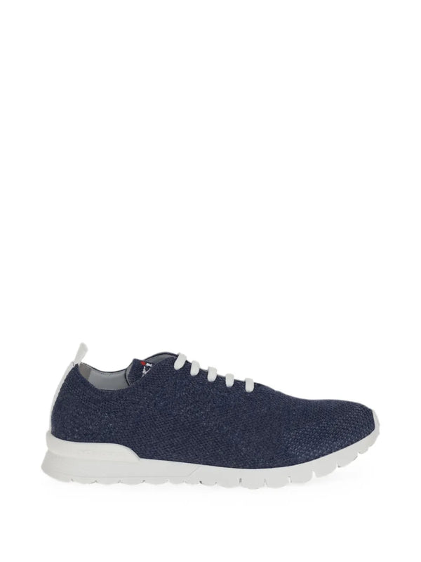 Kiton Knitted fabric upper sneaker in navy