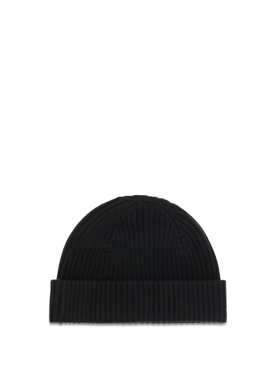 Ribbed Knit Beanie Black Merino Wool Hat