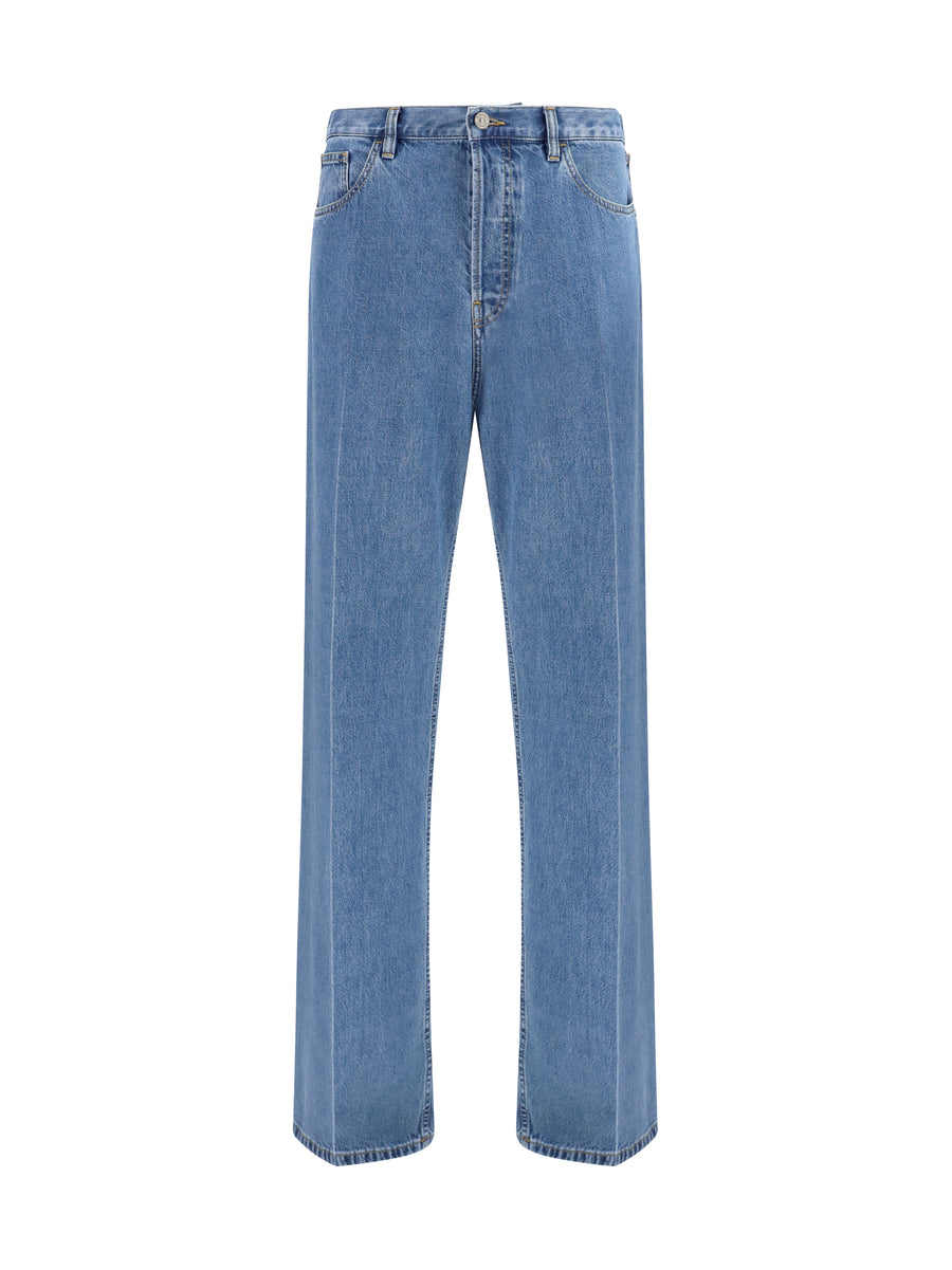Straight-Leg Denim Jeans Light Blue Cotton