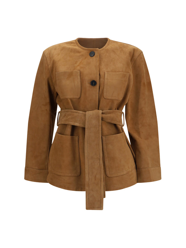 Suede Leather Jacket With Belt Cammello Lamb