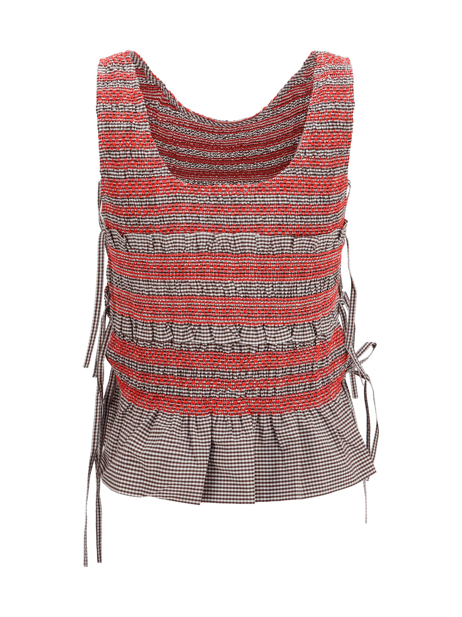 Top With Ruching And Side Ties, Chicory Coffee Cotton Tops