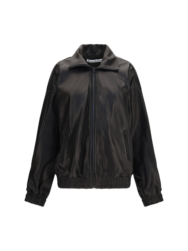 Leather Jacket High Collar Black Lambskin Puffer