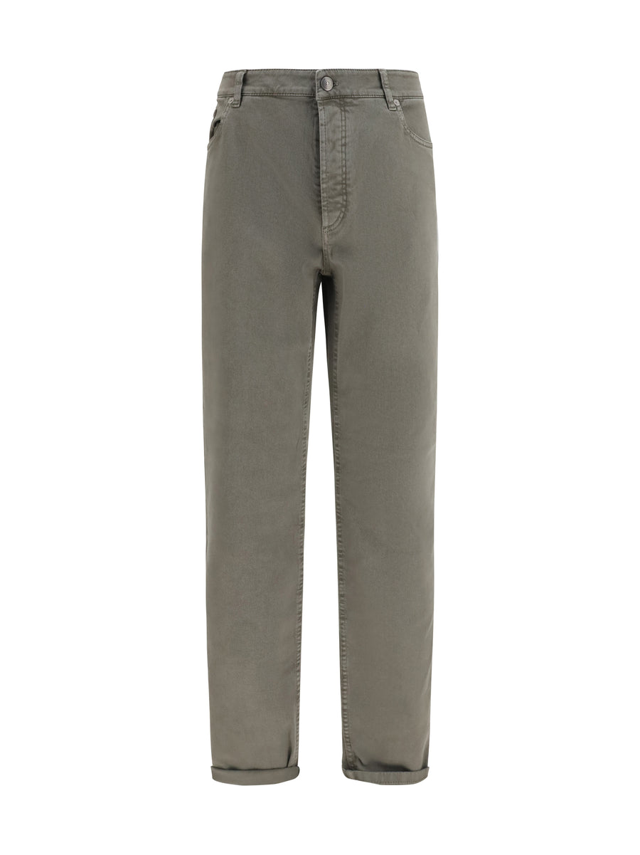 Jeans With Turn-Up Hem Army Washed Cotton Trousers