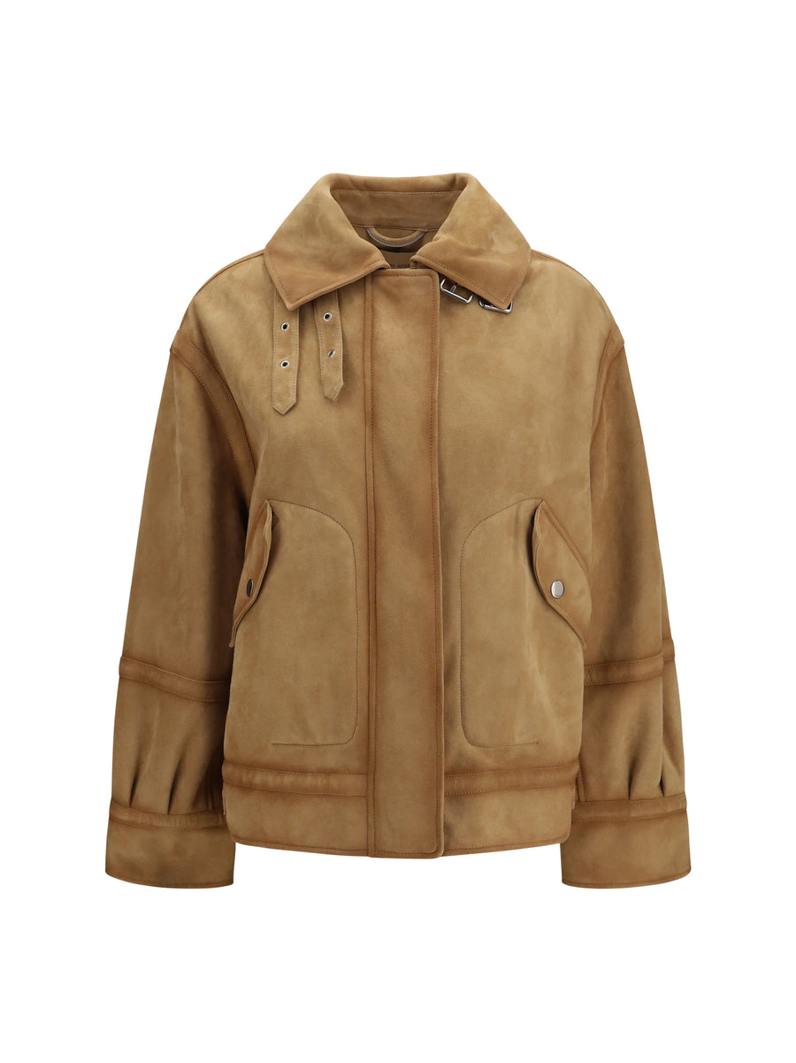 Aviator Bomber Jacket Suede Tan Leather