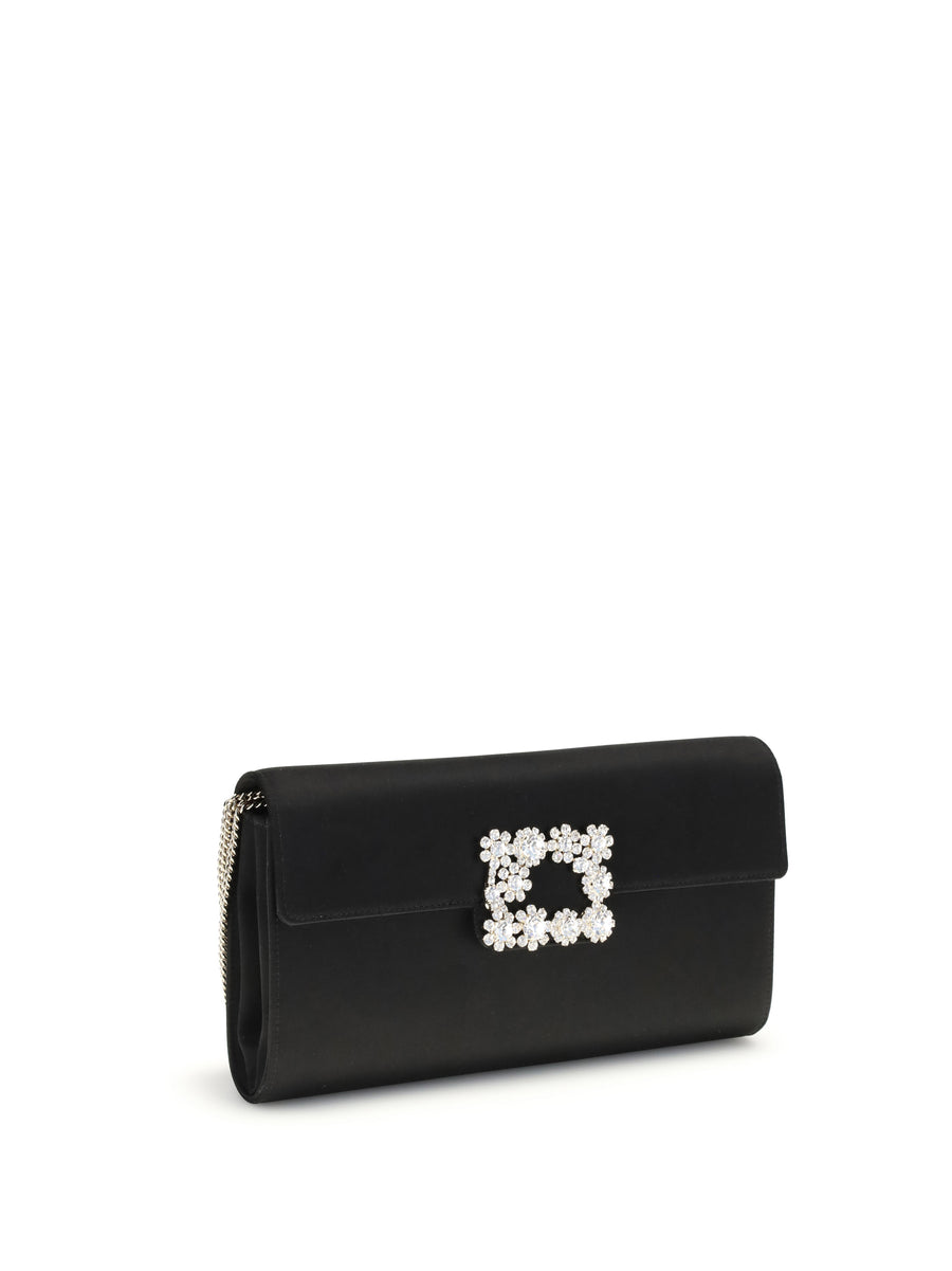 Clutch Efflorescence Pochette Black Satin Viscose Shoulder Bags